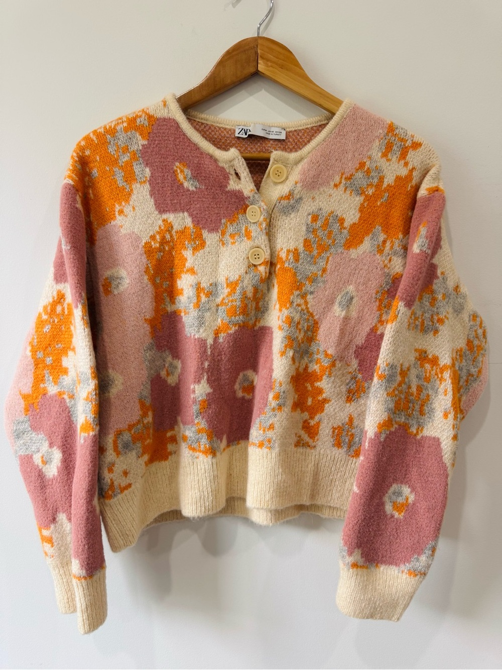 Zara Pink, Orange & Cream Floral Button-Front Cardigan